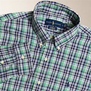 Ralph Lauren Mens L Classic Fit Performance Blue Green Plaid‎ Button Down Shirt